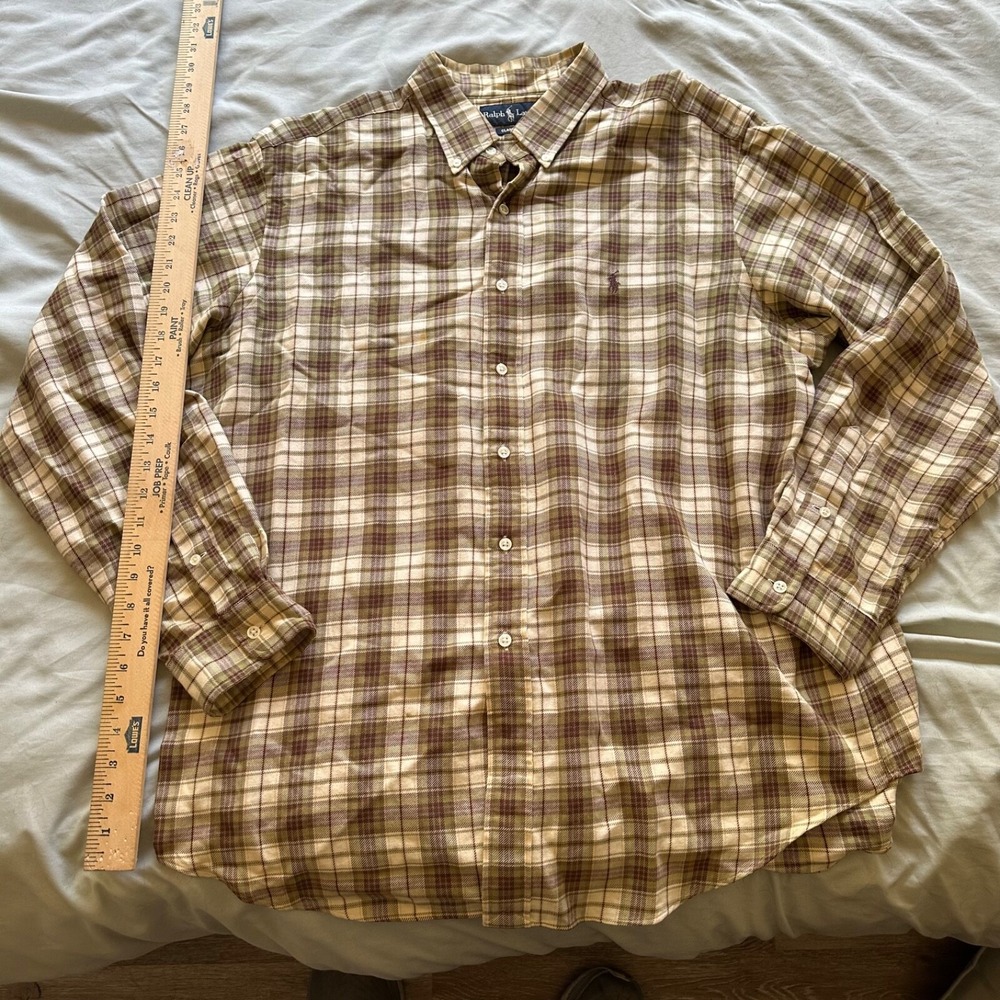 Polo Ralph Lauren vintage‎ stained L/S Beige Plaid Flannel XL button up